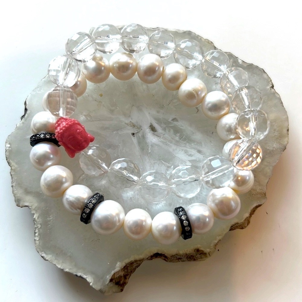 NEW - Set of (2) Quartz and Pearl Bracelets